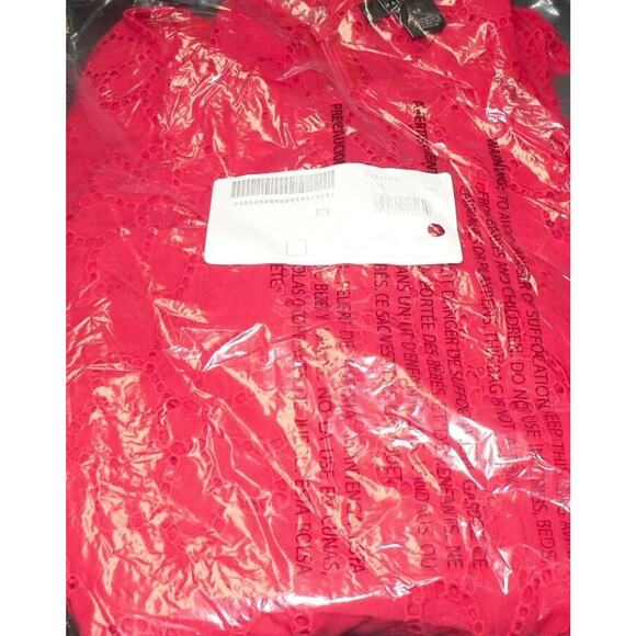 Halogen Women's 3/4 Sleeve Eyelet Floral Peplum Blouse In Red Poinsettia XS $69 - Picture 2 of 3